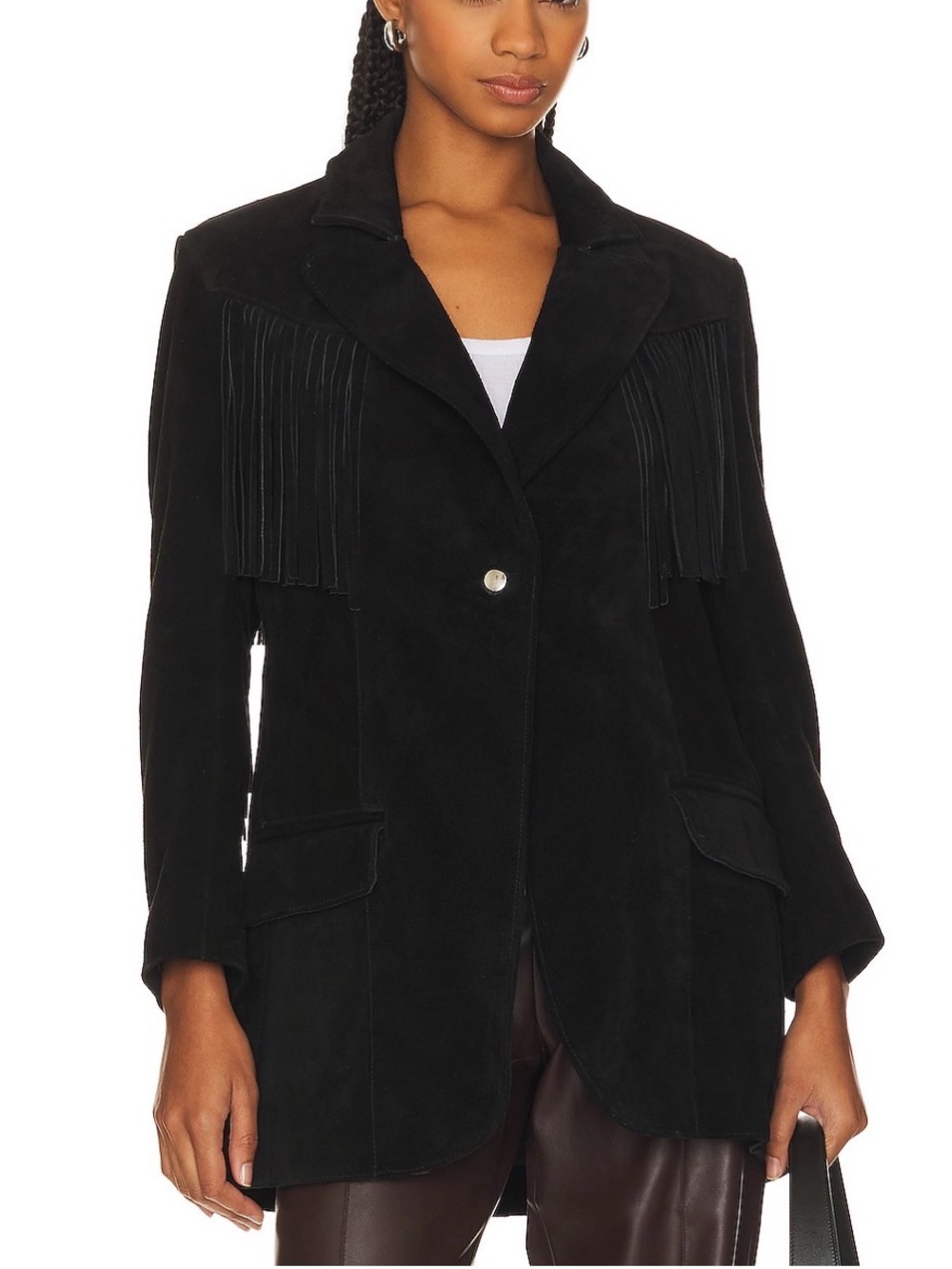 *BROWN Understated Leather Marlboro Fringe Jacket